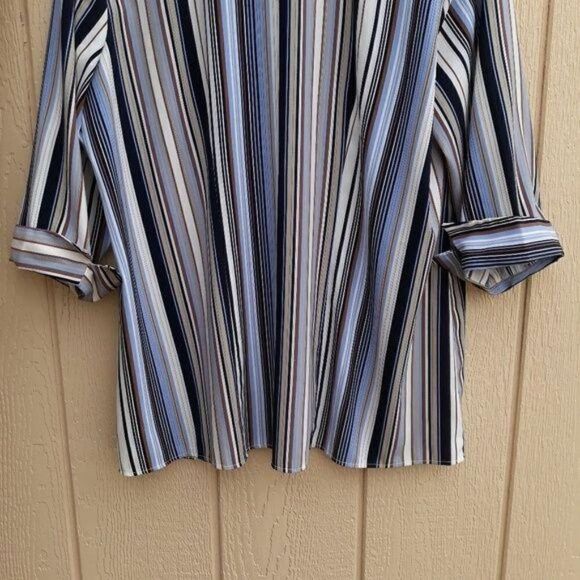 Vintage Blouse 3/4 Sleeve Striped Button Down Collar French Cuff Size 1X - Picture 7 of 8